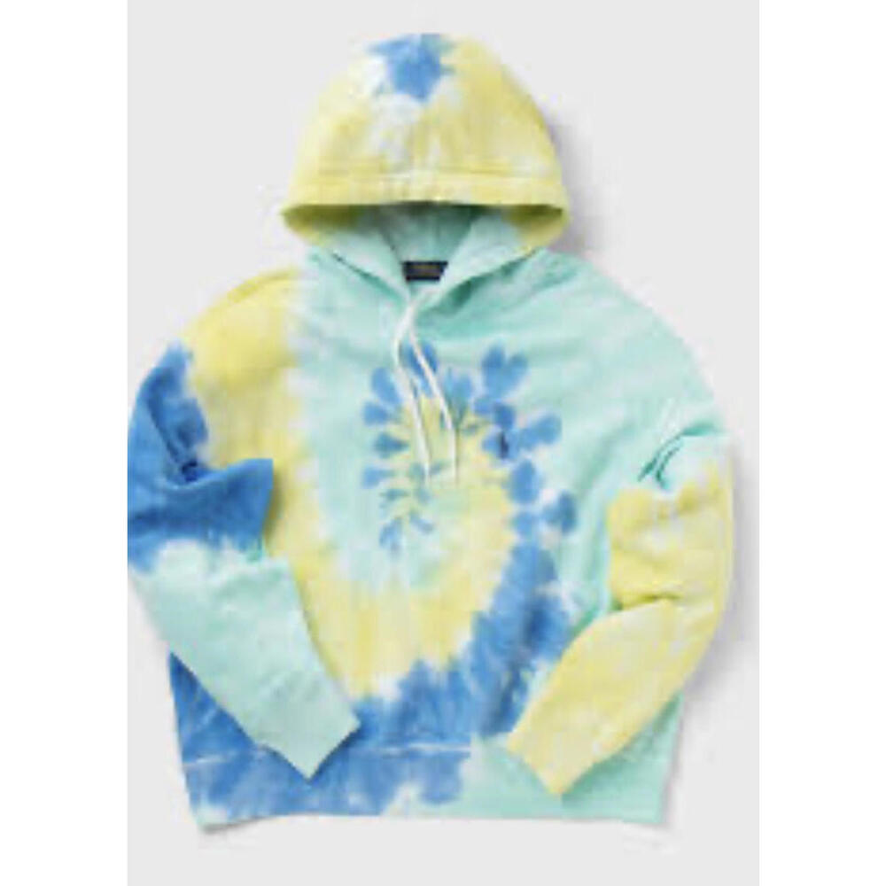 POLO RALPH LAUREN GIRLS YELLOW BLLUE SPIRAL TIE DYE TERRY HOODIE SIZE 7 SMALL